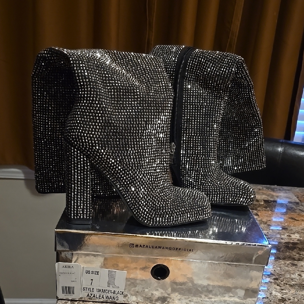 Azalea Wang Black Rhinestone Boots